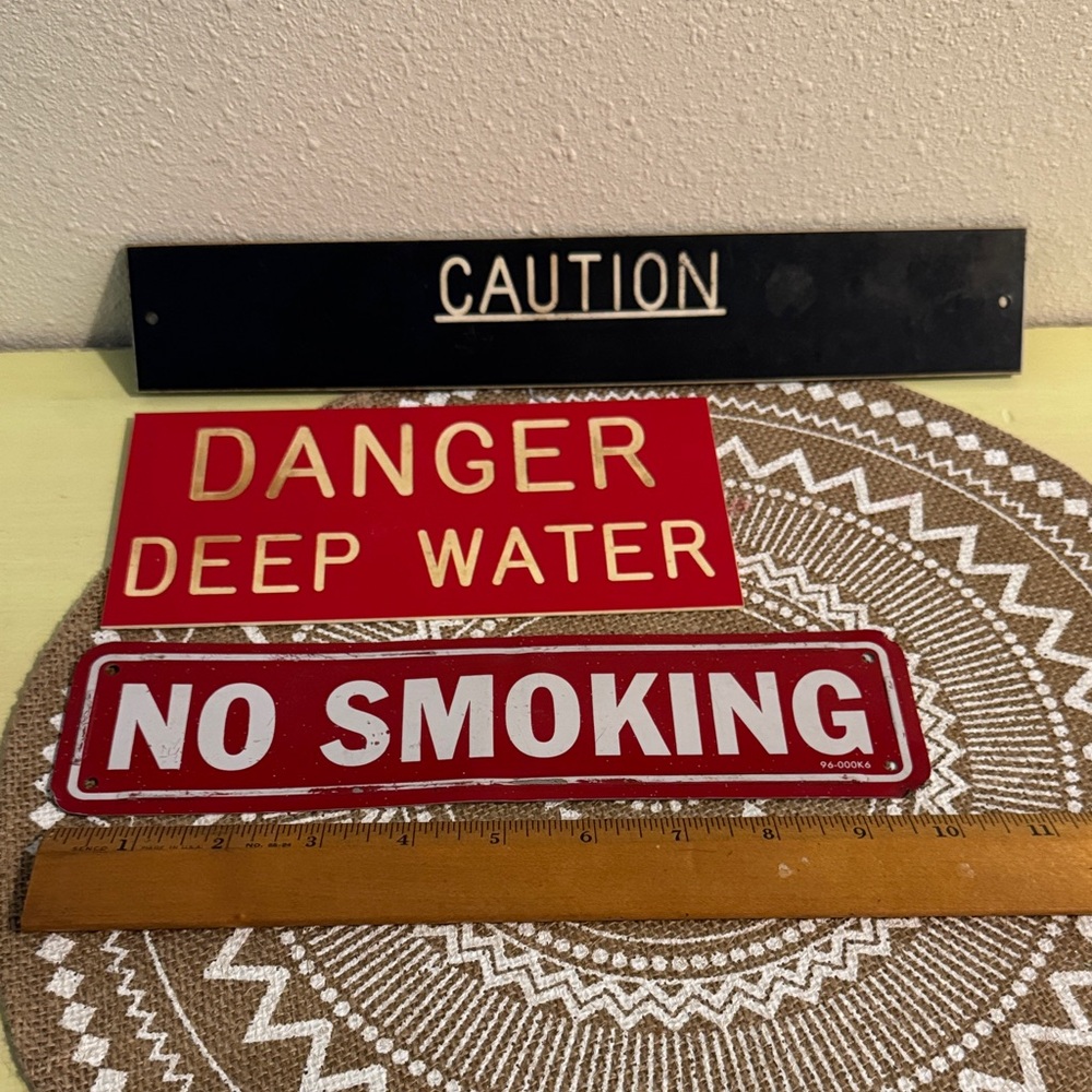 3 VTG Set of Warning Signs - Black, Red, White